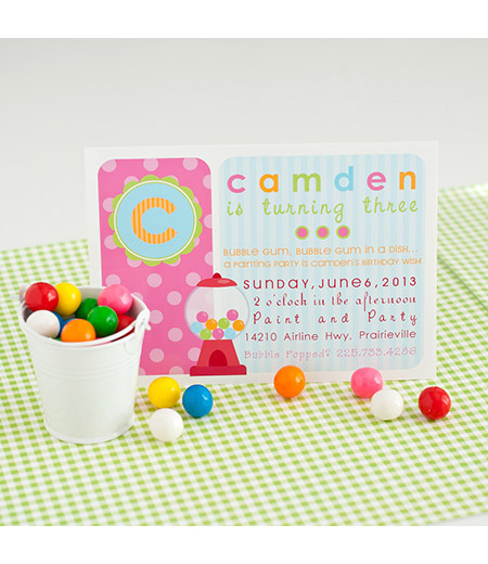 Bubble Gumball Girl Birthday Party Invitation - Pink, Blue